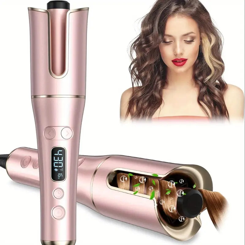 AutoCurl Pro™ – 4-Speed Automatic Rotating Curling Iron with LCD Display | Dual Voltage, Anti-Tangle Smart Spin Hair Wand for Effortless Styling